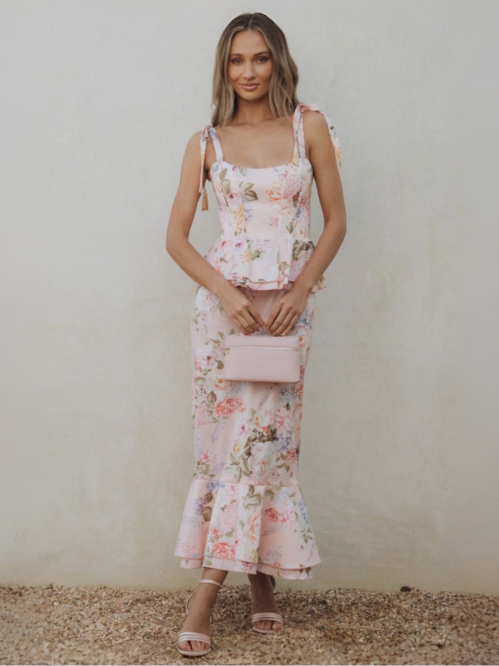 Show Me Your MuMu Pauline Peplum Dress Powder Pink Blooms Taffeta XXS $298 NEW